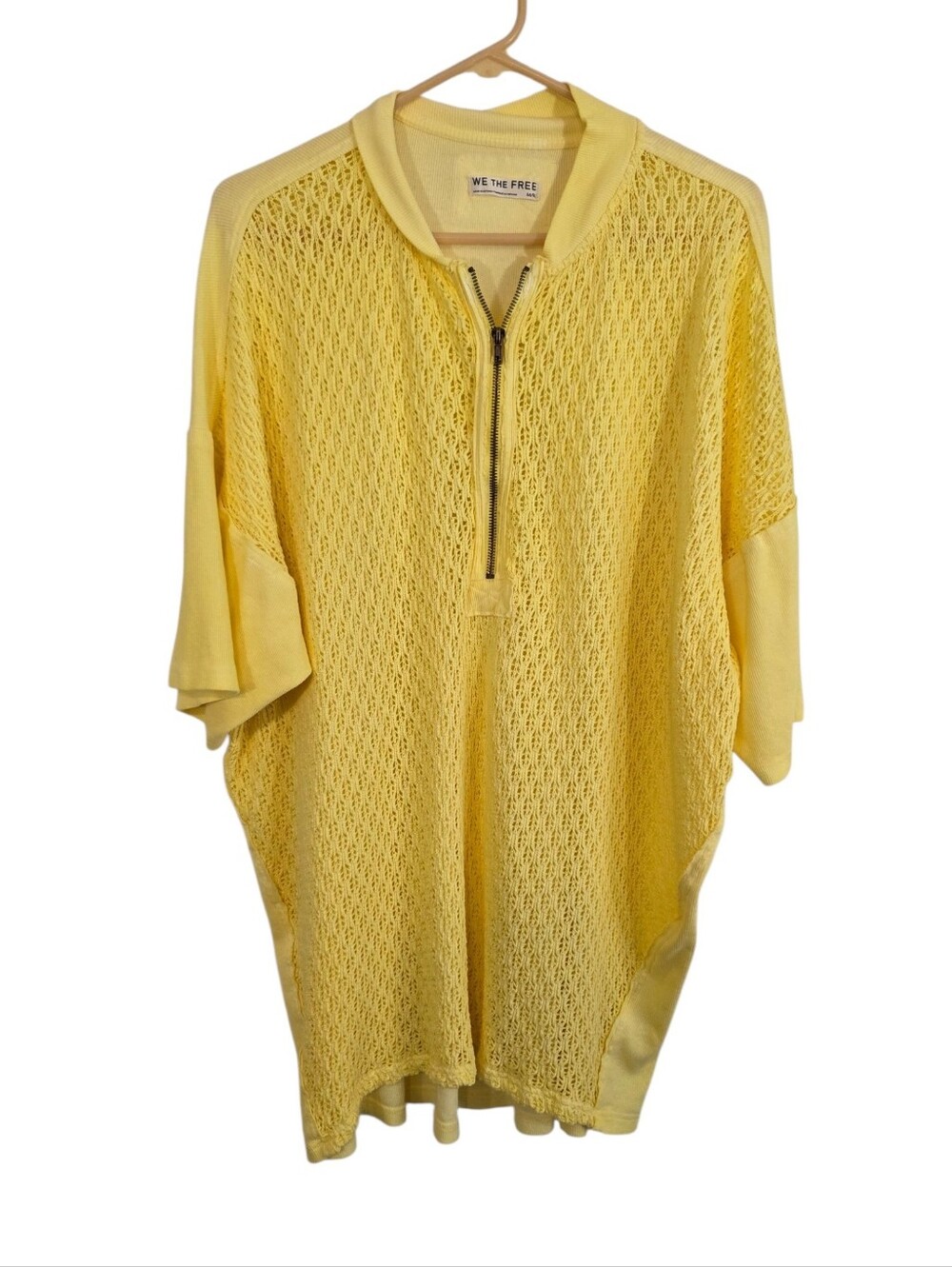 We The Free Yellow Surf's Up Tee 1/4 Zip Knit Oversized Size M ~ Pre-Owned - Picture 12 of 12